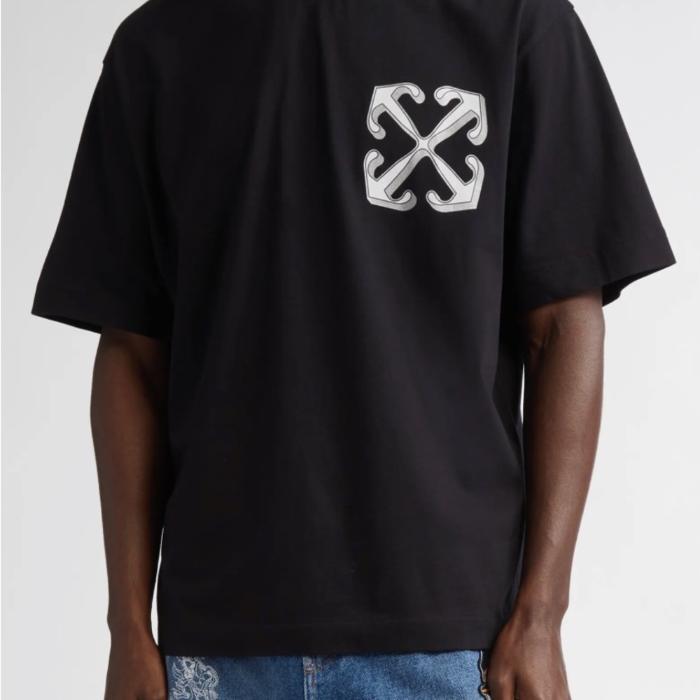 Off-White Black Short Sleeve Tee with Distinctive Logo